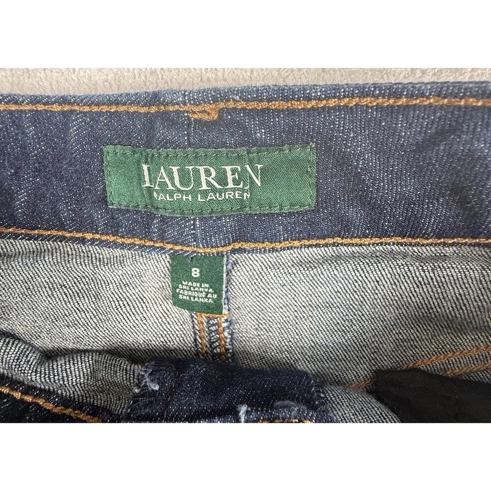 dark wash blue Lauren Ralph Lauren stretch denim pencil skirt with a back slit 8 - Picture 4 of 16